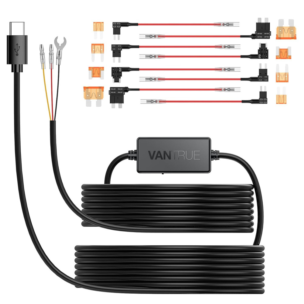 11.5Ft USB-C Hardwire Kit (12V–24V to 5V) with Acc Functionality, Low Voltage Pr