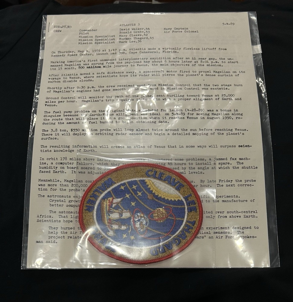 NASA STS-30 Space Shuttle Atlantis 1989 Mission Patch W/Notes from NASA Empl.