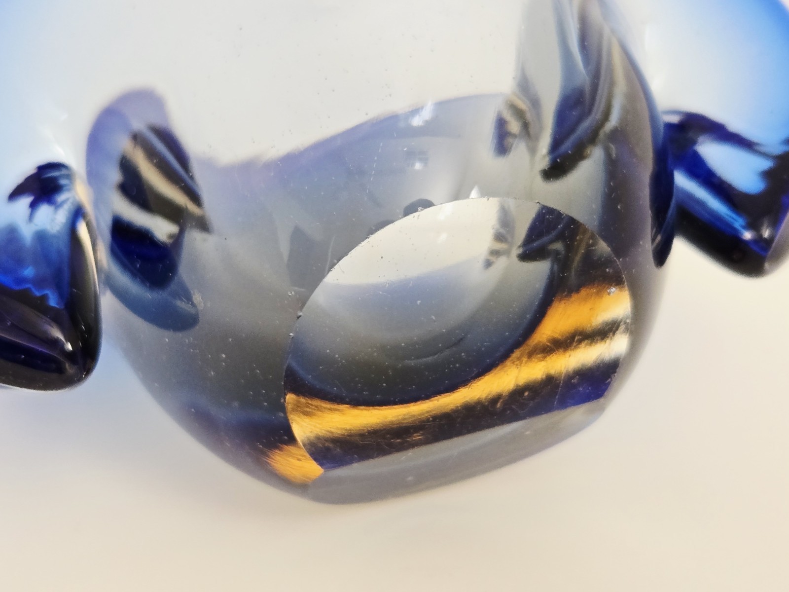 VTG Murano Sommerso Flavio Poli Seguso? Glass Clam Shell Sculpture Bowl 3 1/4" T