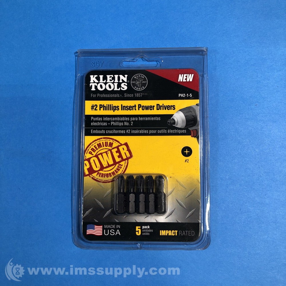 Klein Tools PH2-1-5 Pack of 5 #2 Phillips Insert Power Drivers FNFP