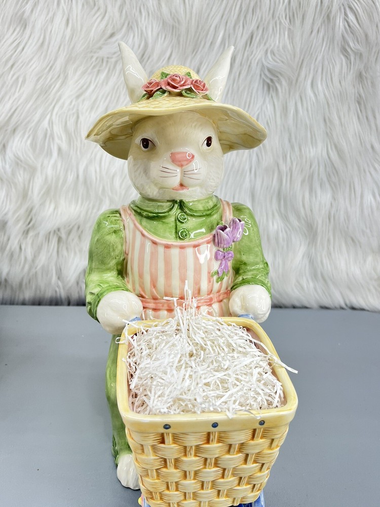 Mud Pie 2001 ceramic bunny basket Easter decor