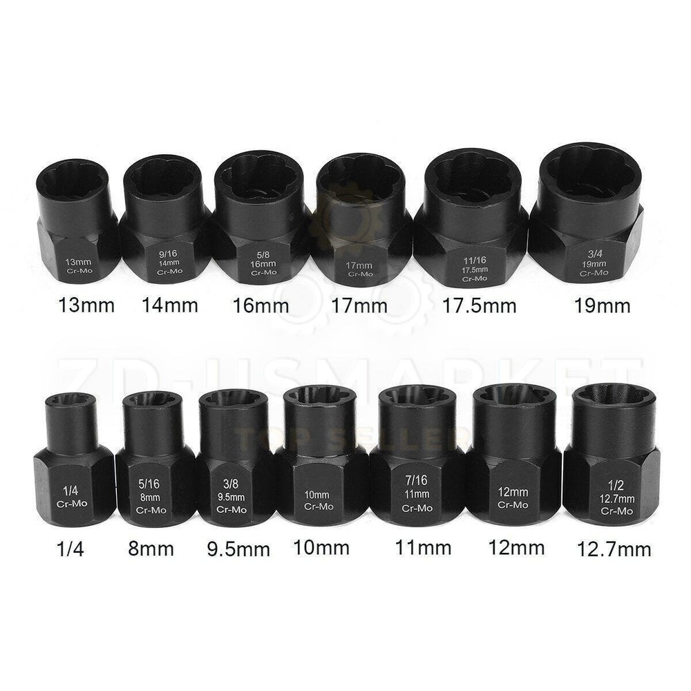 13pcs Bolt Extractor Damaged Lug Nut Remover Twist Socket Extractor Tool 8-19mm