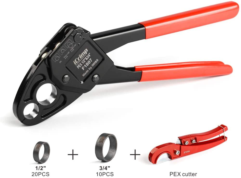 IWISS Combo Angle Head PEX Pipe Crimping Tool Kits for 1/2" 3/4" Pex Crimp