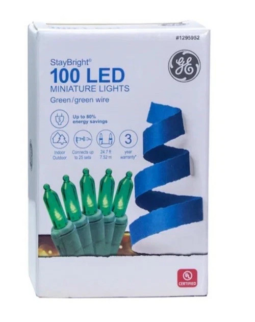 GE StayBright 100 - Count 24.7-ft Green LED Plug-In String Lights Saint Pats Day