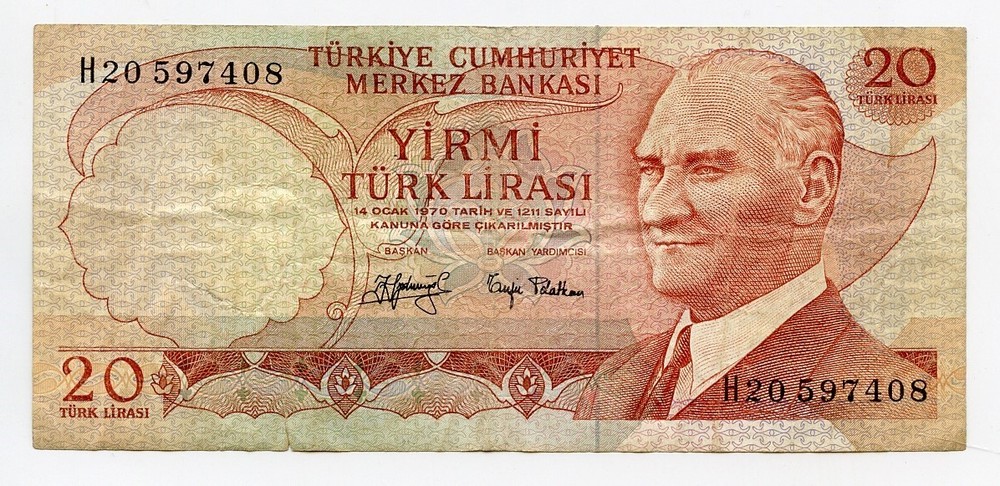 TURKEY 1970 20 Lira P #187