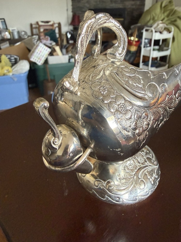 Victorian Style Silverplate Floral Sugar Bowl with Scoop