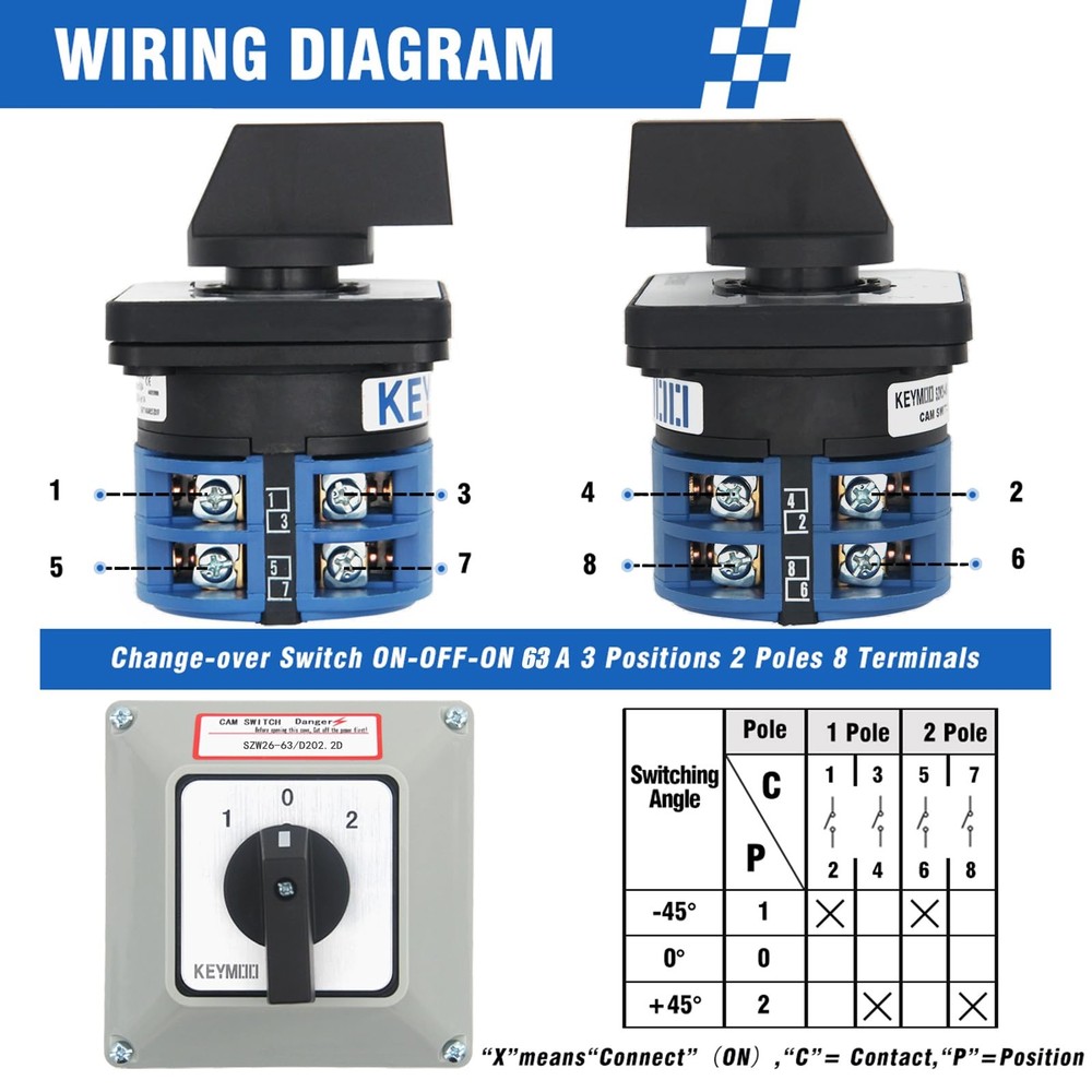 63A Rotary Changeover Switch with Master Switch Exterior Box, 660V 3 Position...