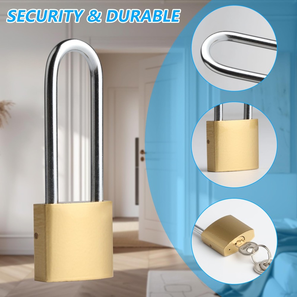 4 PCS Long Keyed Padlock Waterproof Solid Brass Lock, Padlock with Keys, 3.4 ...