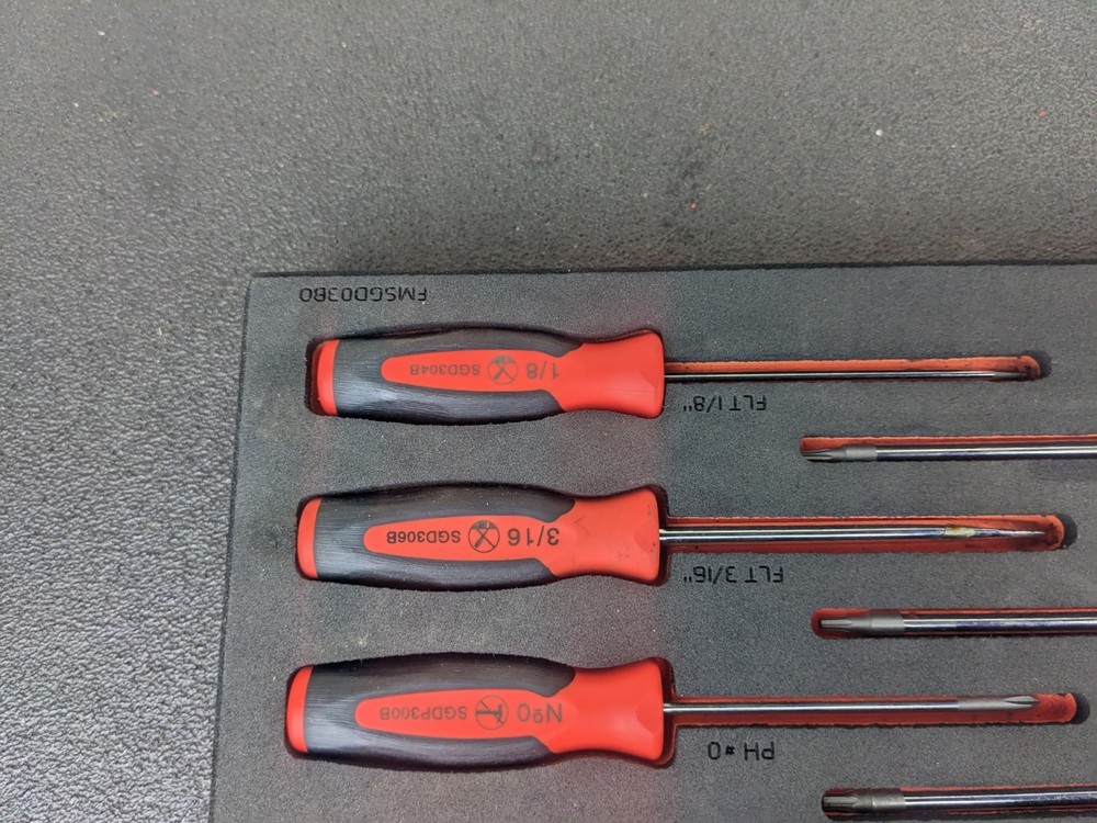 #bm411 Snap-on Mini Torx Flat Phillips Screwdrivers Set Foam Orange FMSGD03BO