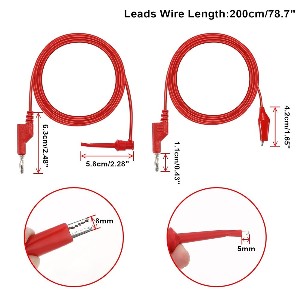 Multimeter Lead Set - 5Pcs Stackable Banana Plug to Hook Wire Cable Ki