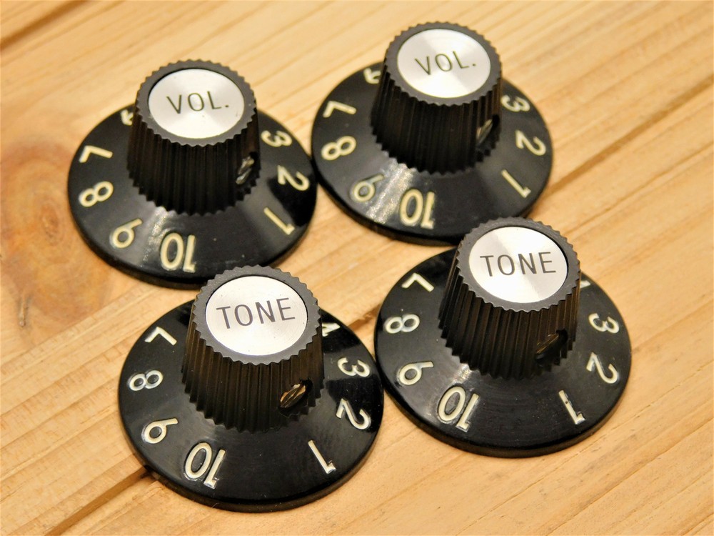 (4) BAKELITE 1-10 Volume/Tone Witch Hat Knobs for '72 Tele 1/4" Solid Shaft Pots