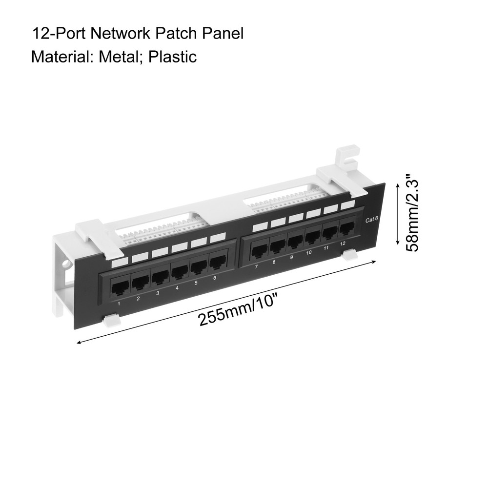 Patch Panel, 2.3" x 10" Cat6 Key Stone Network 12-Port Patch Panel with Base
