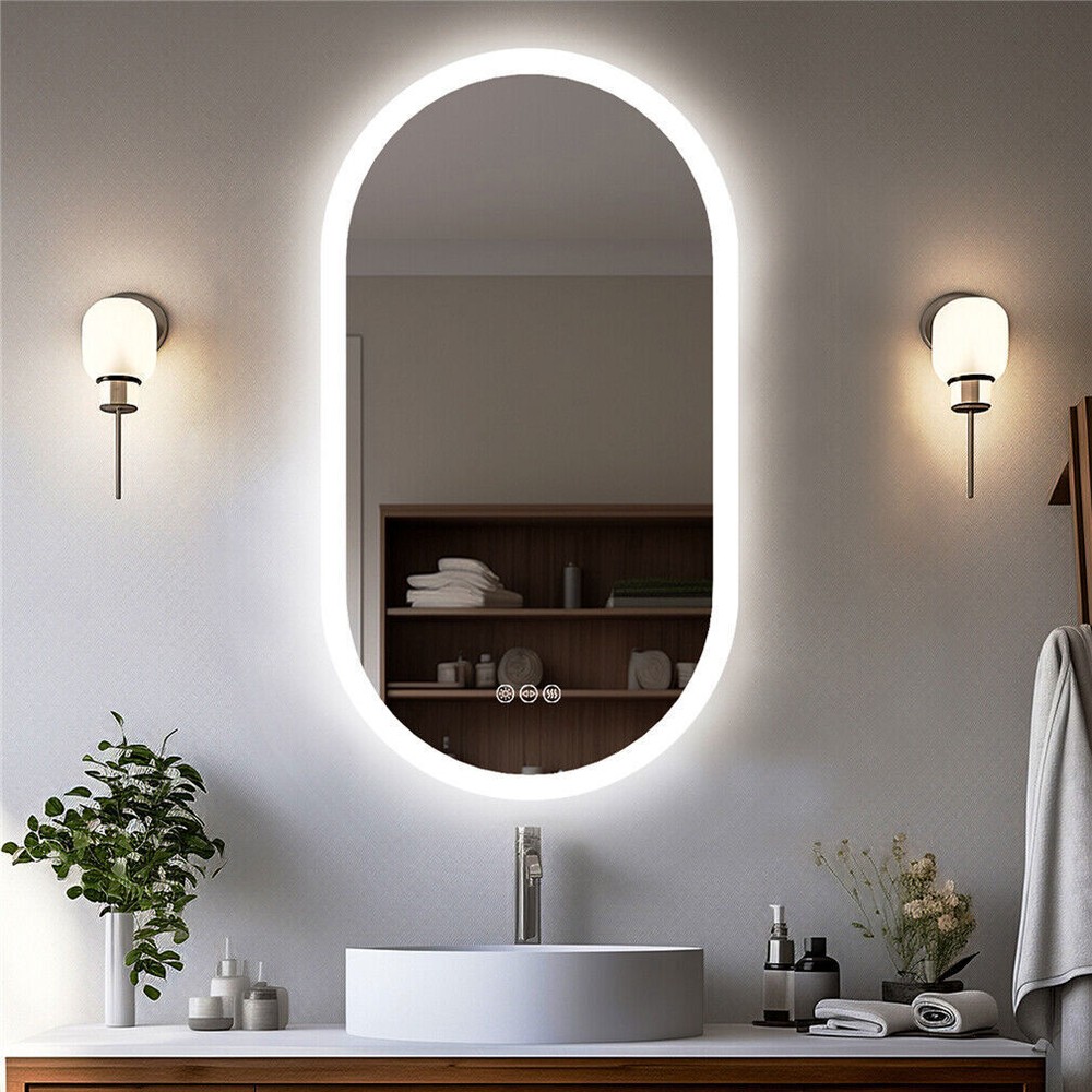 Frameless LED Bathroom Mirror 3 Color Dimmable Horizontal/Vertical Wall Mirrors