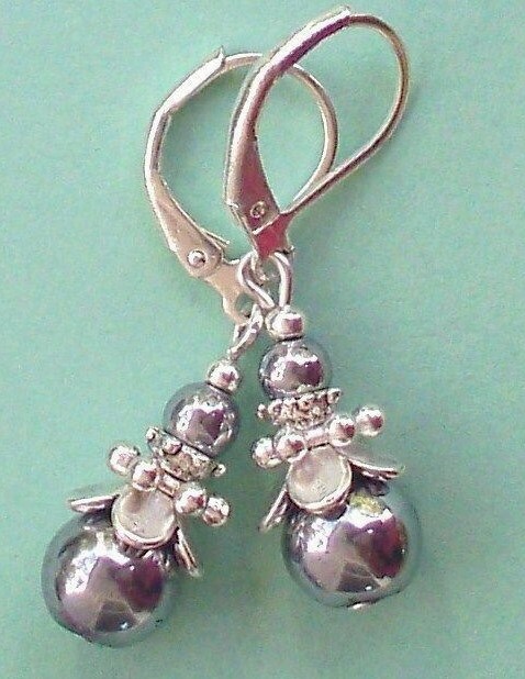 double HEMATITE Silver color drops LEVERBACK handcrafted Silver Pl