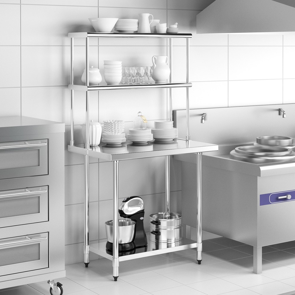 36" 2-Tier Overshelf for Prep & Worktable Stainless Steel Adjustable Lower Shelf