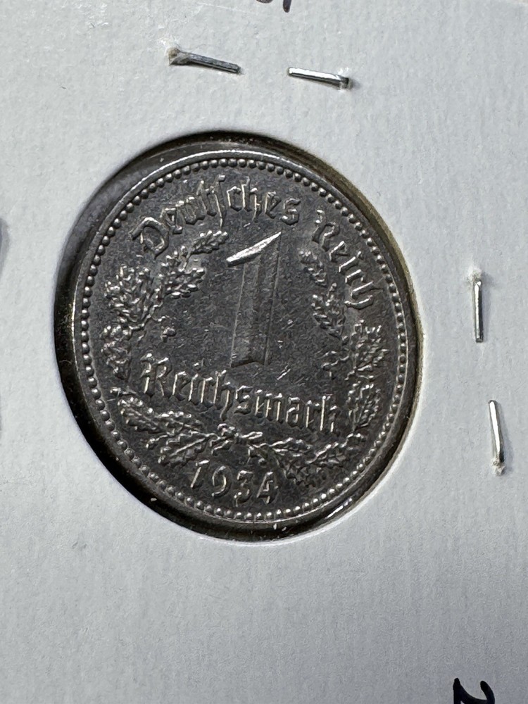 1934-J Germany 1 Mark Coin Cleaned
