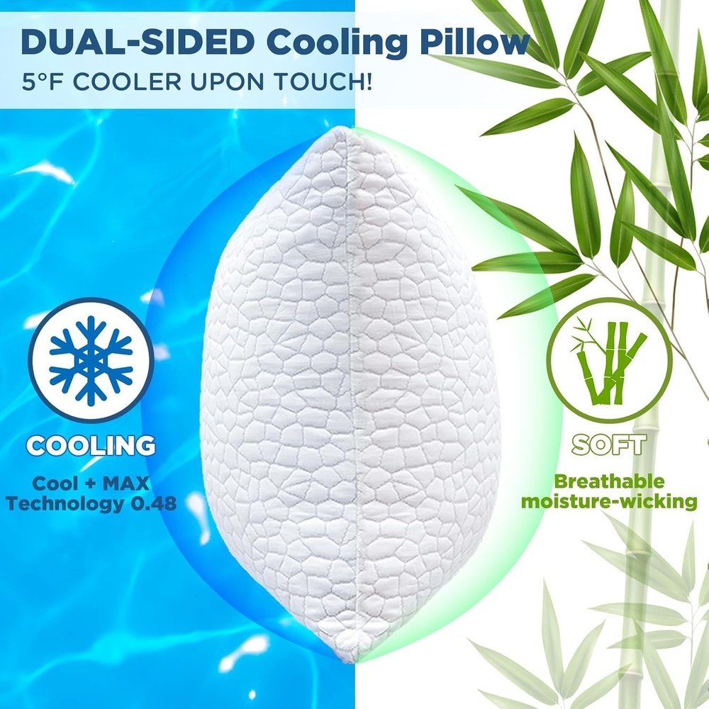 Cooling Pillow for Sleeping, Shredded Memory Foam Pillows, Adjustable Cool Pi...