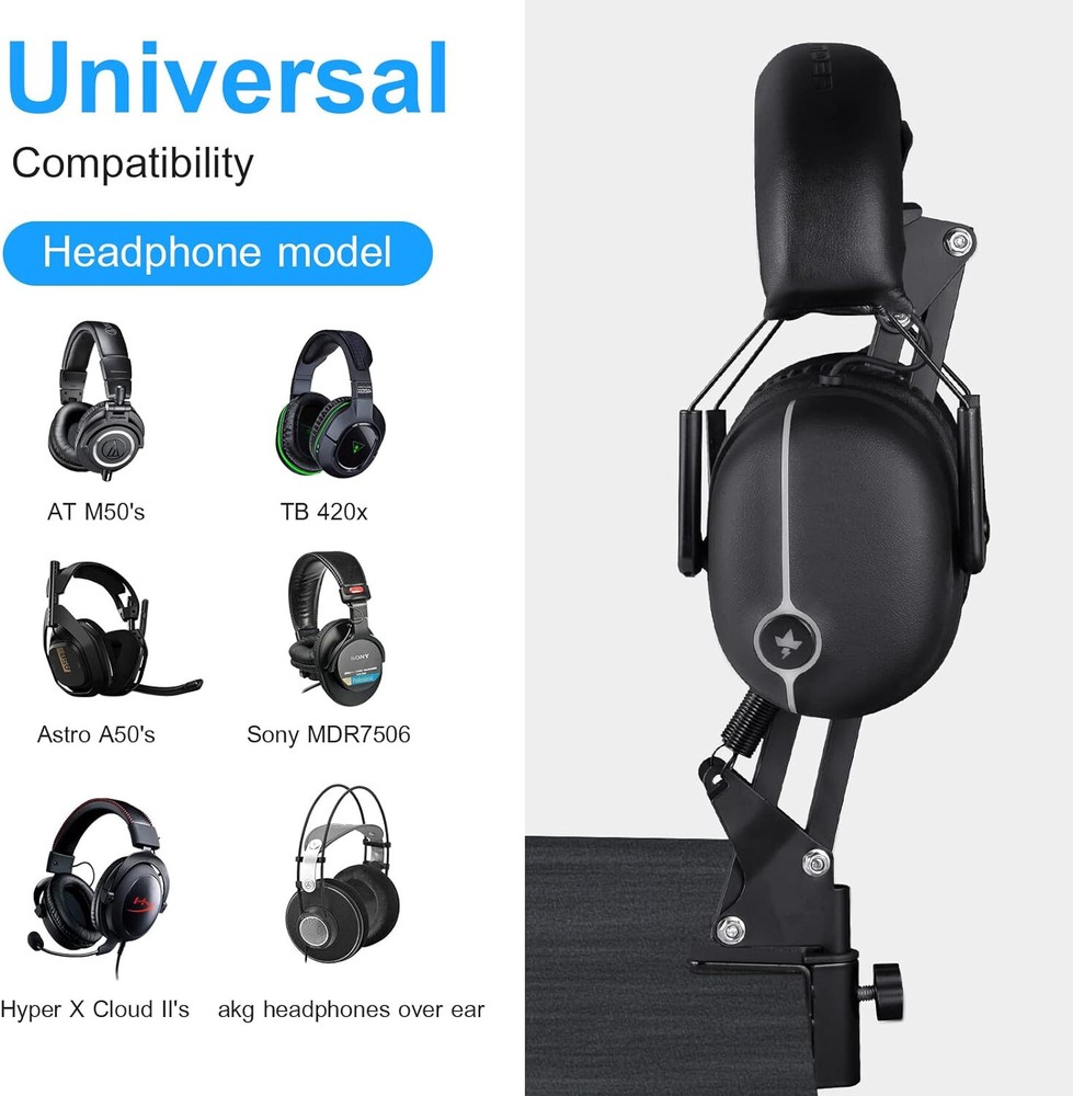 Cloolc Desktop Adjustable Headset Stand, Black