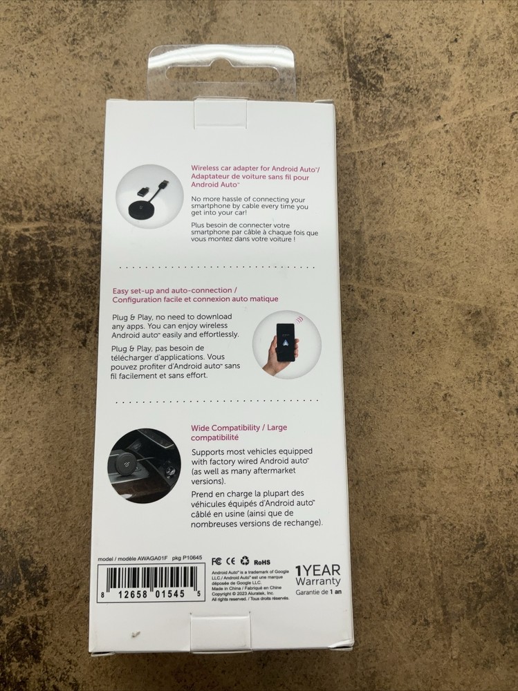 Aluratek - Wireless car adapter for Android Auto - Black 8594