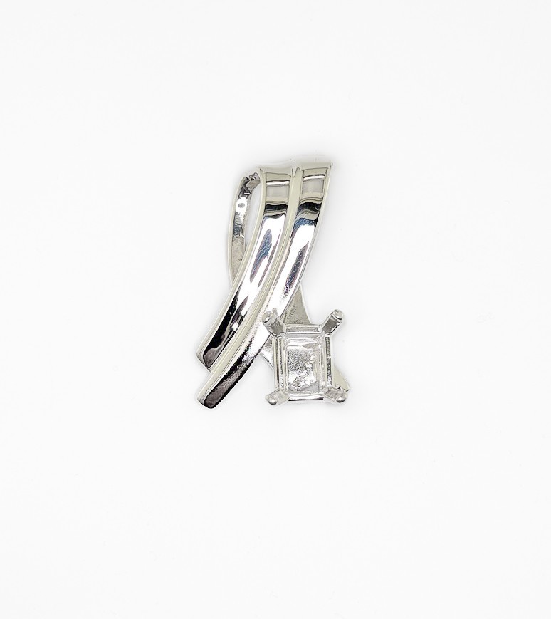 10 x 8 mm Emerald Cut Large Bail Crossover Pendant Setting Sterling Silver