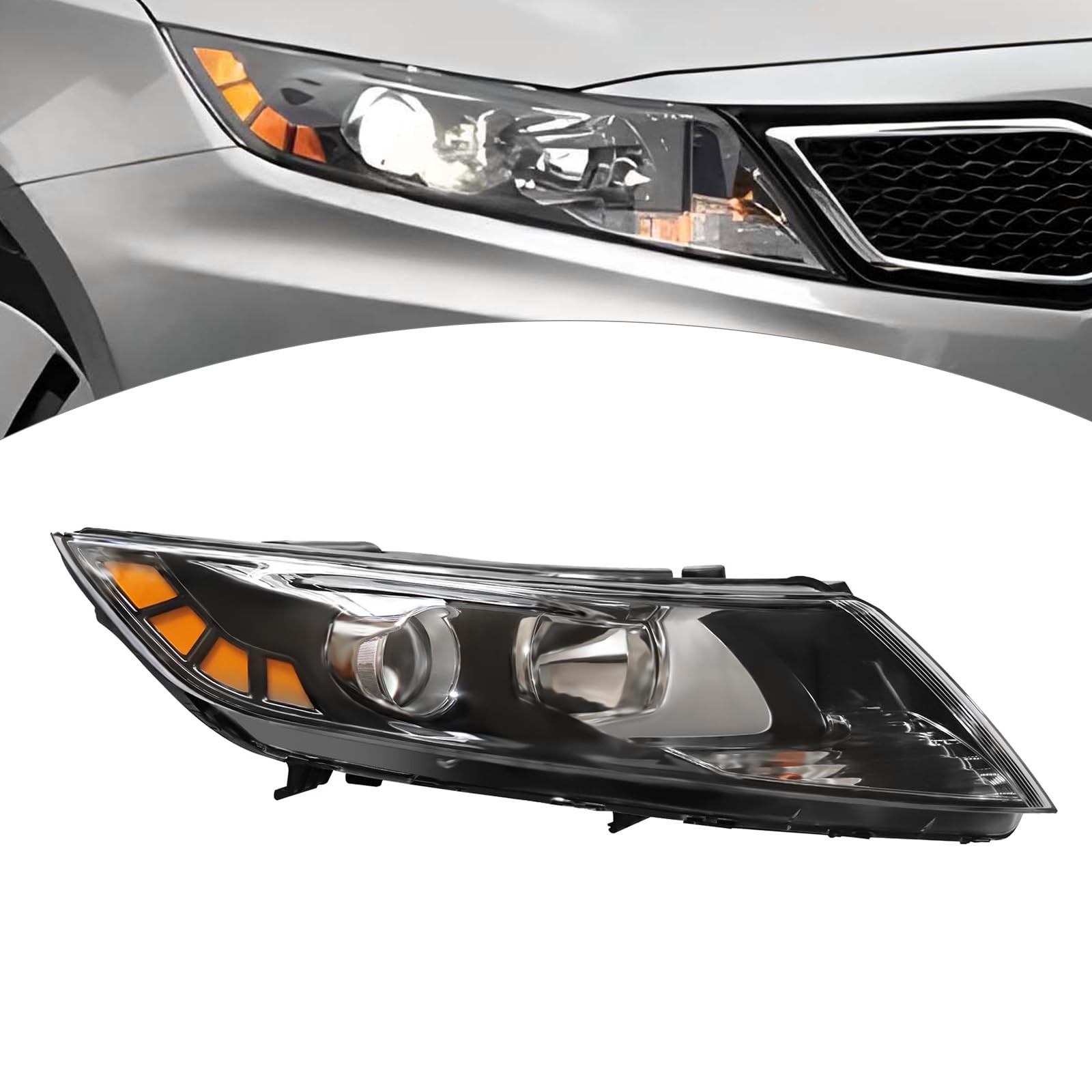 Right Side Halogen Headlight for 2011-2013 Kia Optima, LED Side Marker OE Style