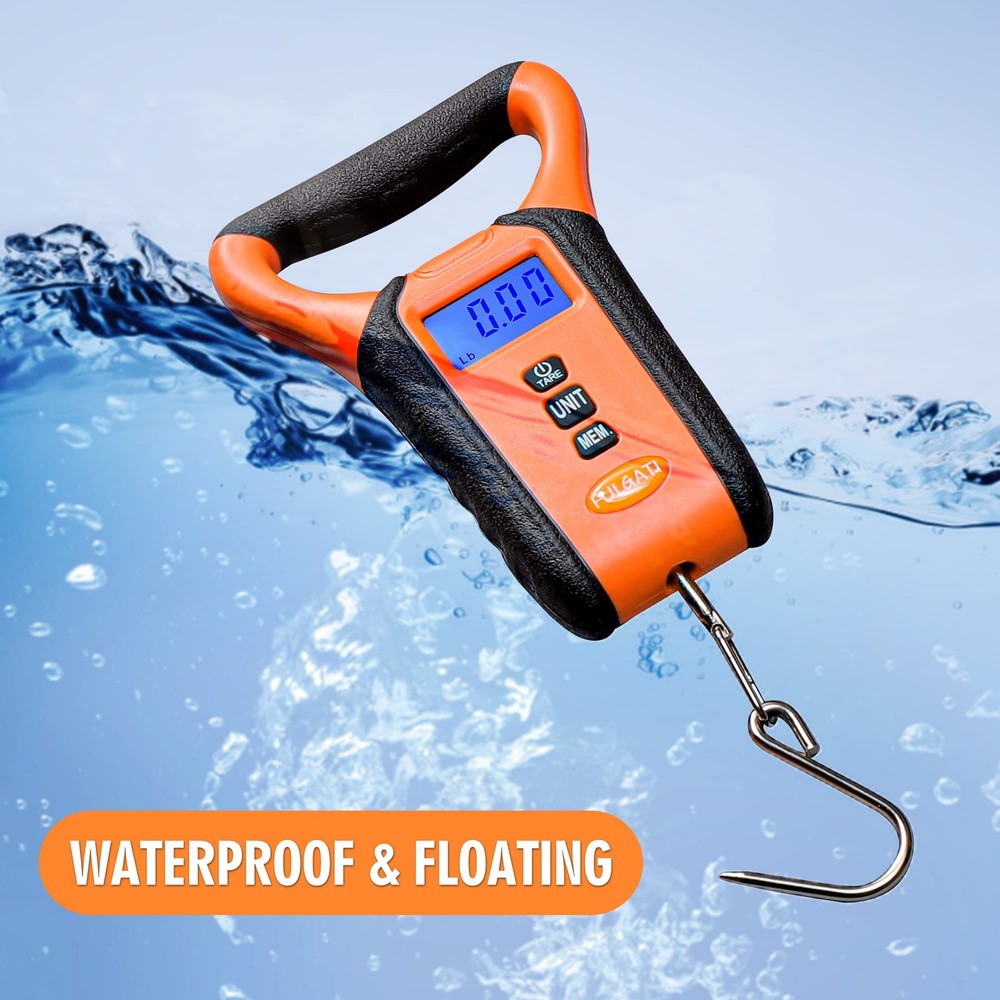 Waterproof Digital Fish Scale, Floating, Lip Gripper, LCD Display, Memory, Case