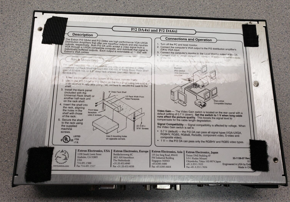 Extron P/2 DA4xi 1x4 VGA Splitter Distribution Amplifier - 1 Input to 4 Outputs