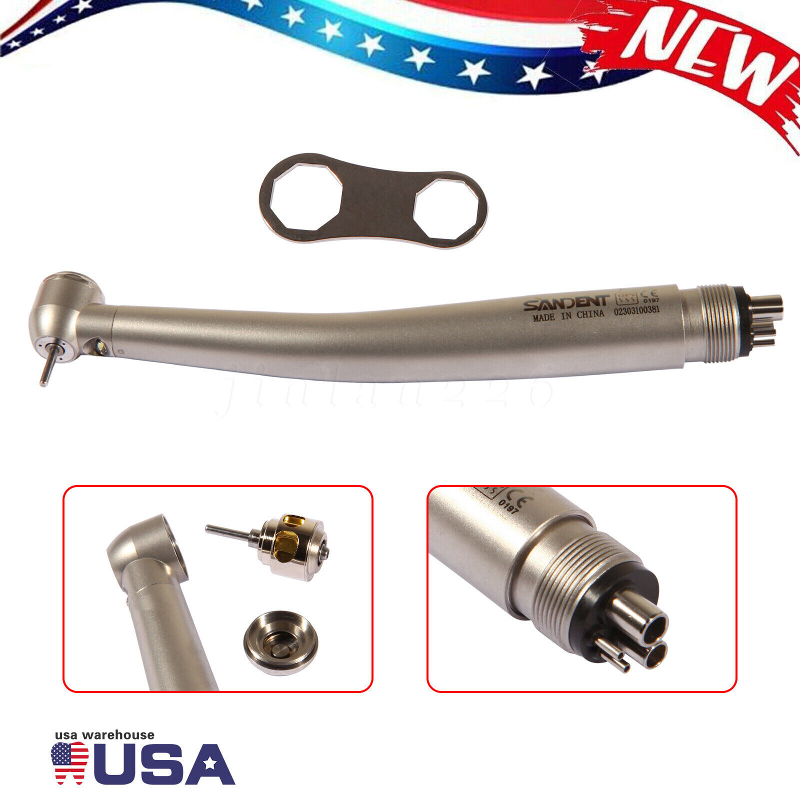 SANDENT Dental LED E-generator / No-LED High Speed Turbine Handpiece 2/4Hole USA