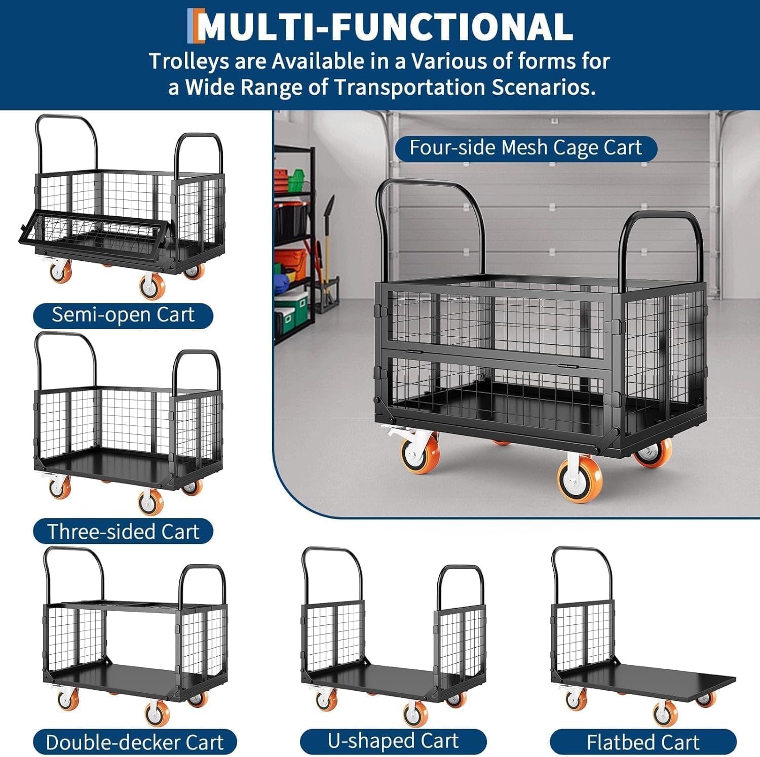 2000 LBS Capacity Platform Truck Cart Heavy Duty Folding Hand Truck with Cage