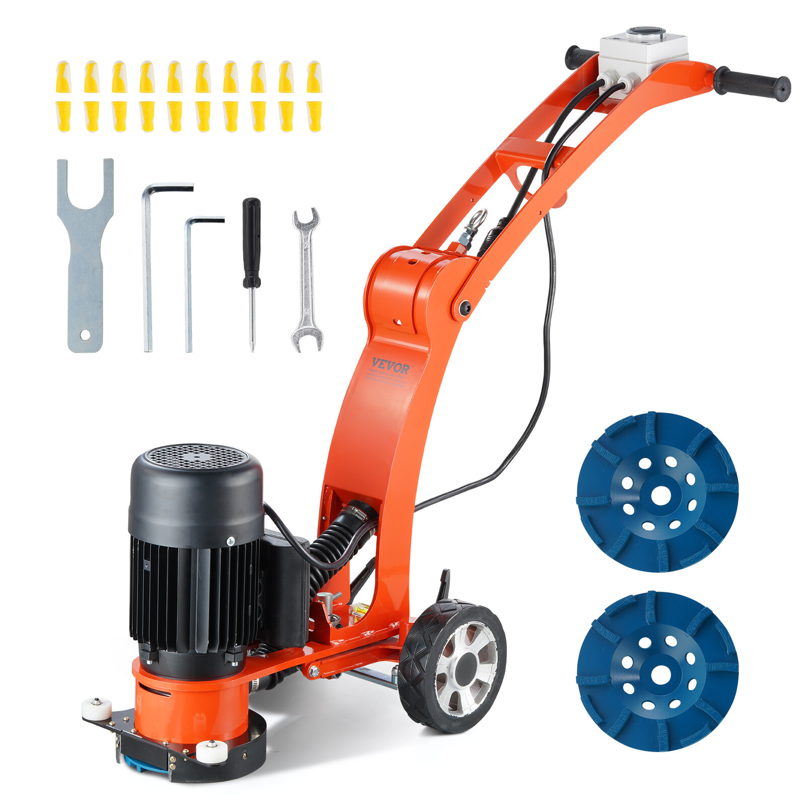 Concrete Floor Grinder 7" Walk-Behind Polisher 1.7HP Adjustable Machine