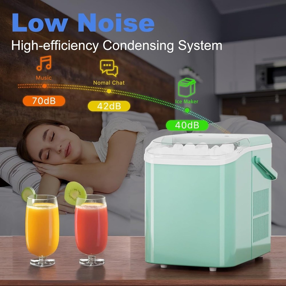 Efficient Ice Machine for Home & RV - 9 Bullet Cubes in 6 Mins, Quiet Operation