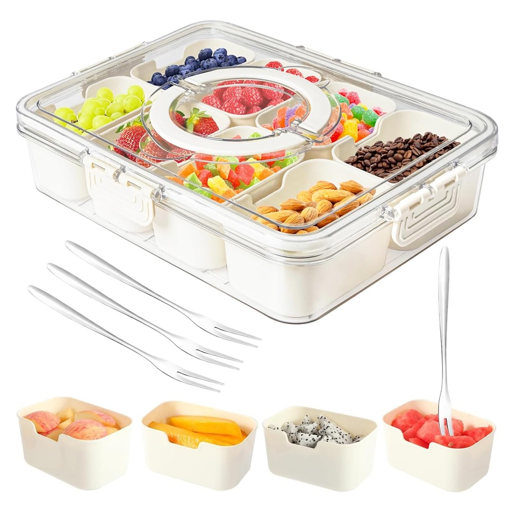 Snackle Box Container,Portable Snack Box 8 Compartment Divided Serving Tray w...