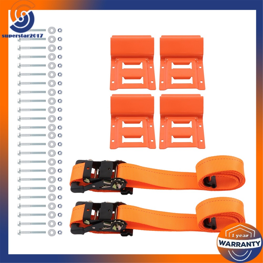 Orange Wheel Chock And 8ft Ratchet Strap Kit For E Track System Polyester