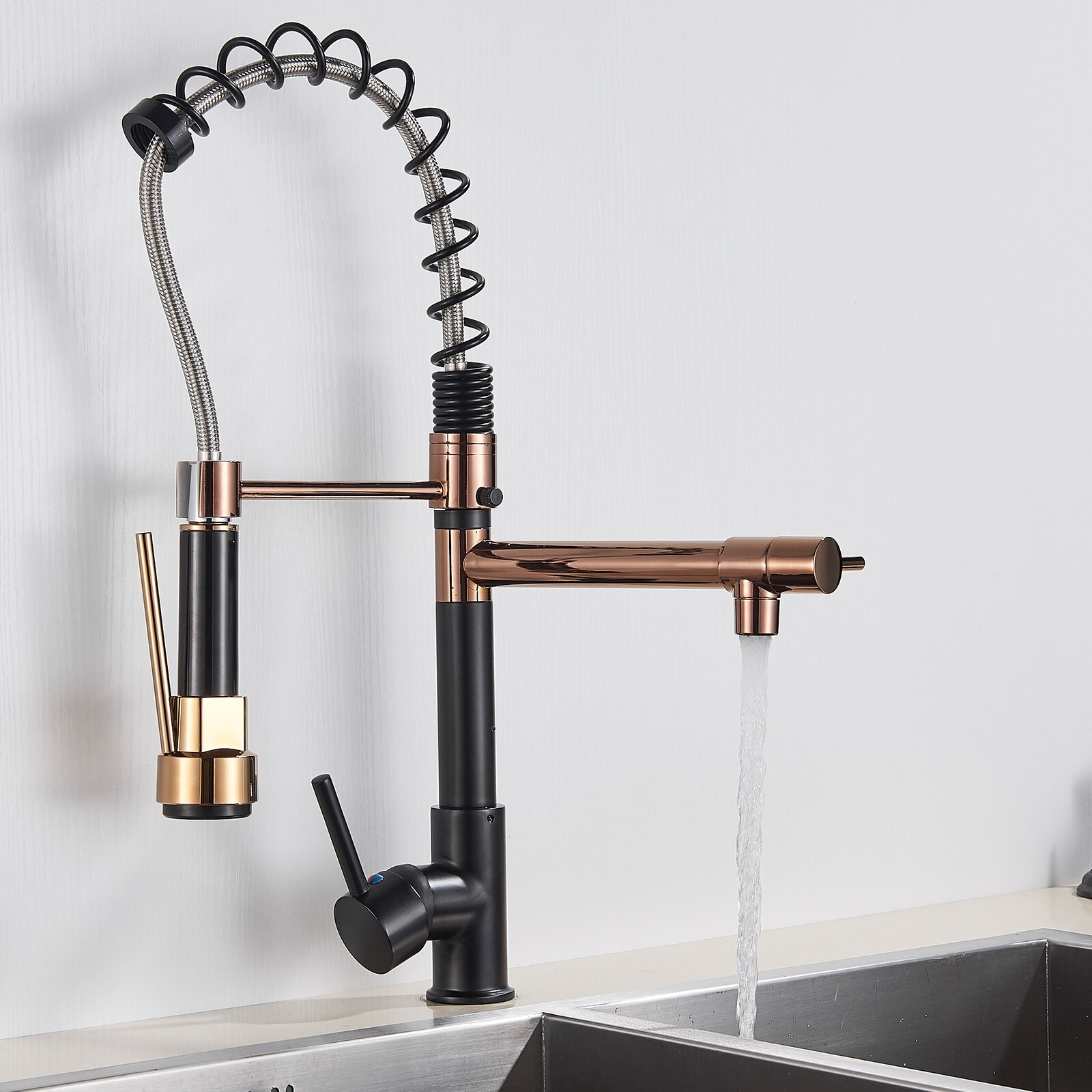 Black Rose Gold Kitchen Faucet Pull Down Sprayer Swivel Single Handle Sink Mixer