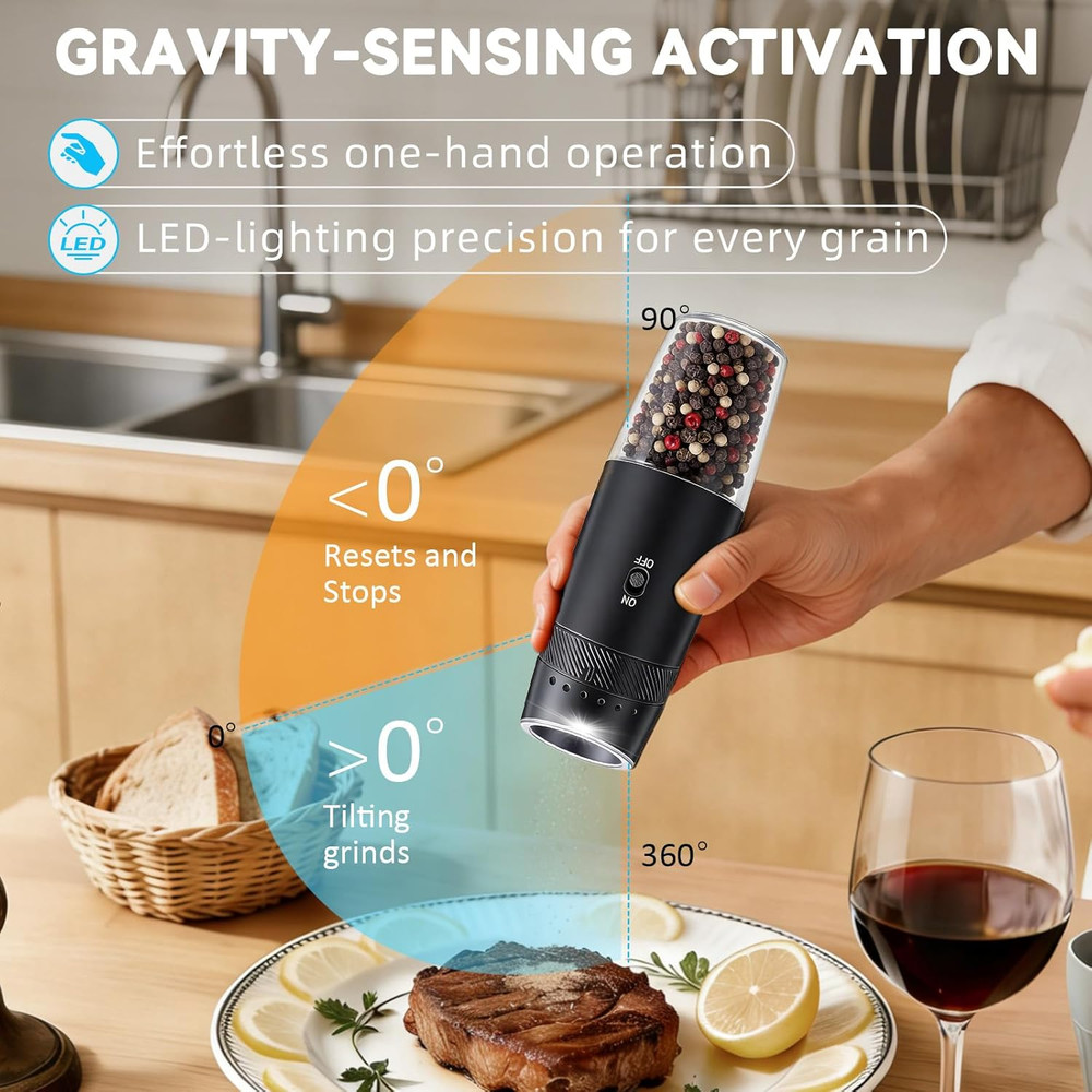 Gravity Electric Salt and Pepper Grinder Set Automatic Shakers Upgraded Pepper M