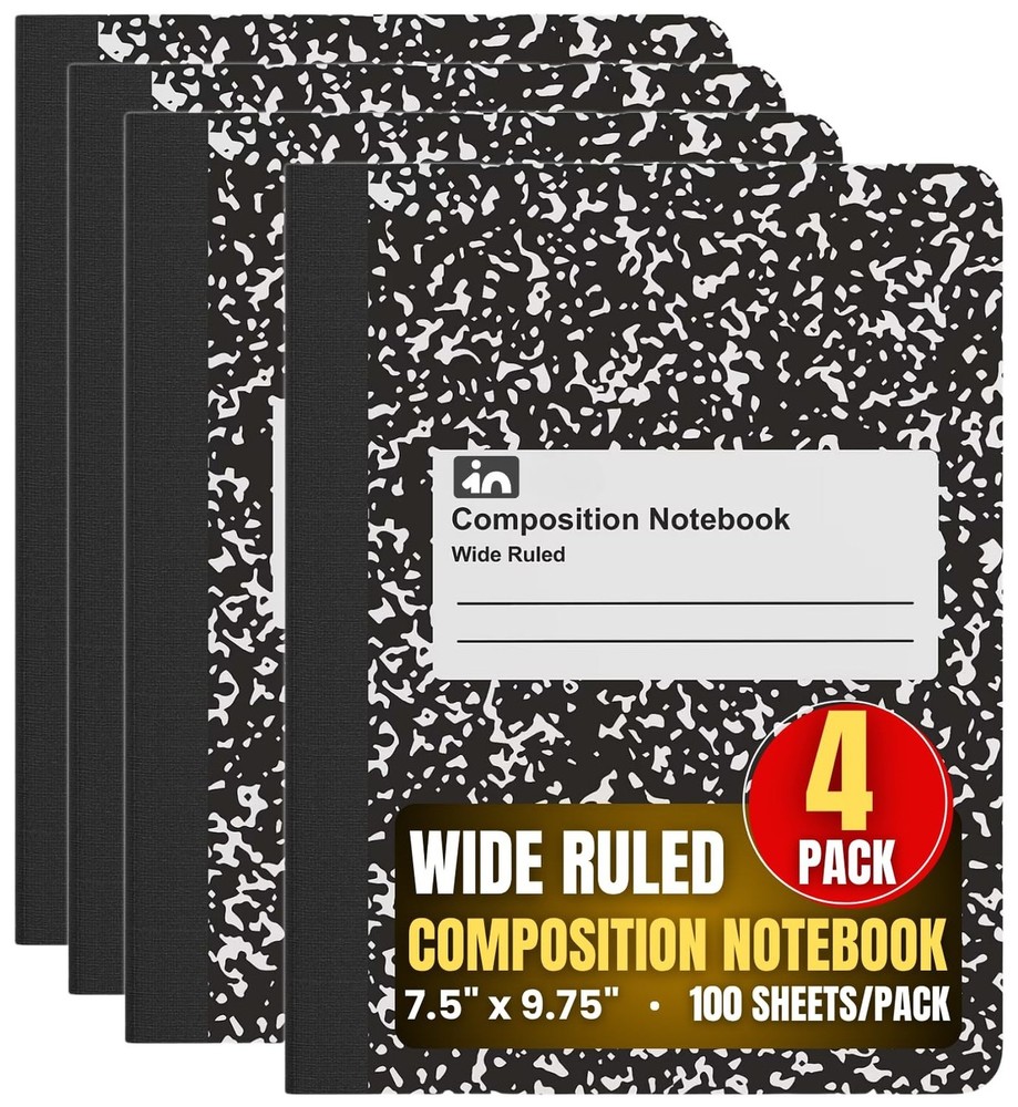 1InTheOffice Composition Notebook Wide Ruled, Marble Composition Notebook, 7....