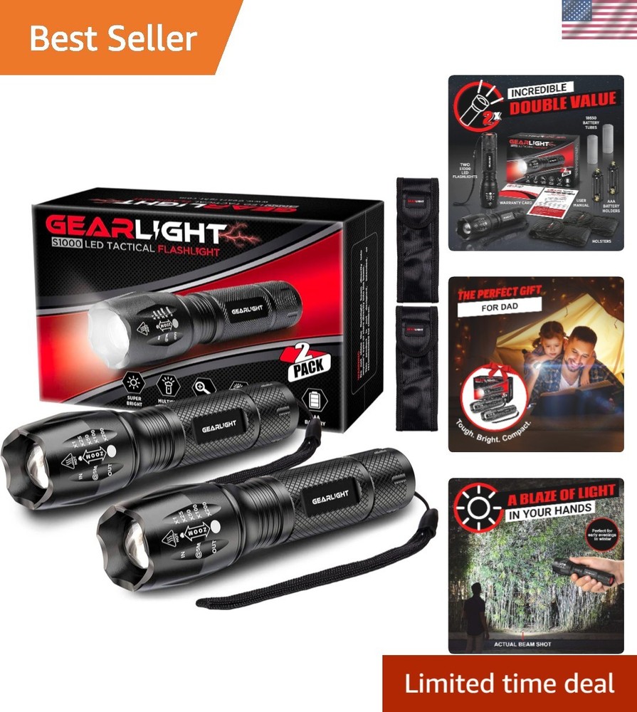 Mini Tactical Flashlight 2-Pack - Durable, Bright & Perfect for Emergencies