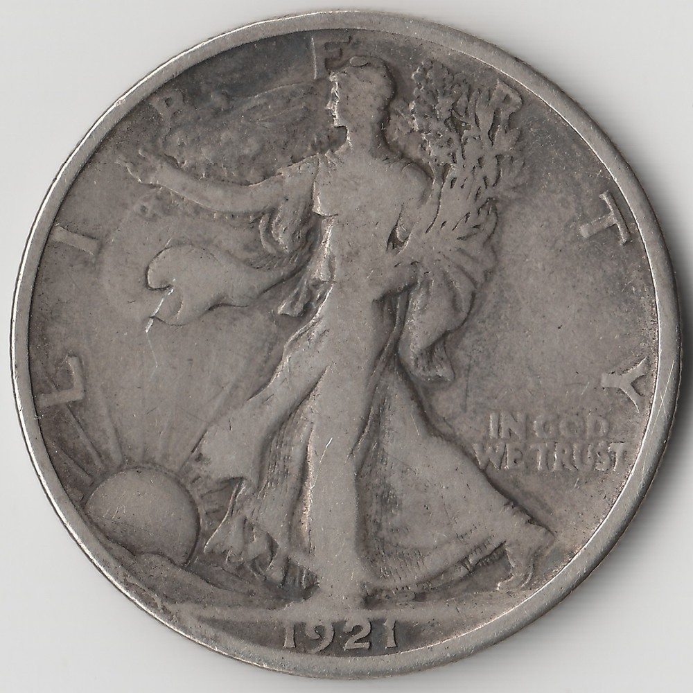 1921 D Walking Liberty Half Dollar, VG+, scratch