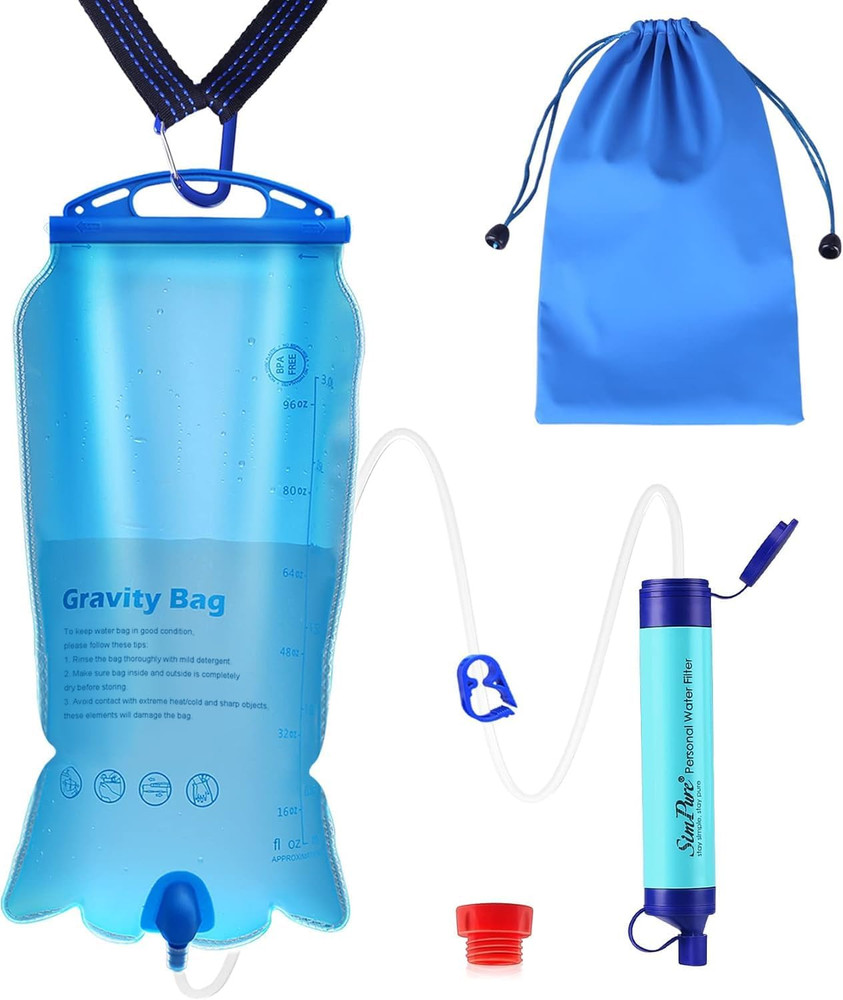 Gravity Water Filter, Portable Gravity-Fed Water Purifier with 3L Bag, Tree Stra