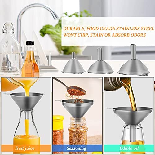 6 Pcs Stainless Steel Mini Funnels for Kitchen use. Large Tiny Funnels set