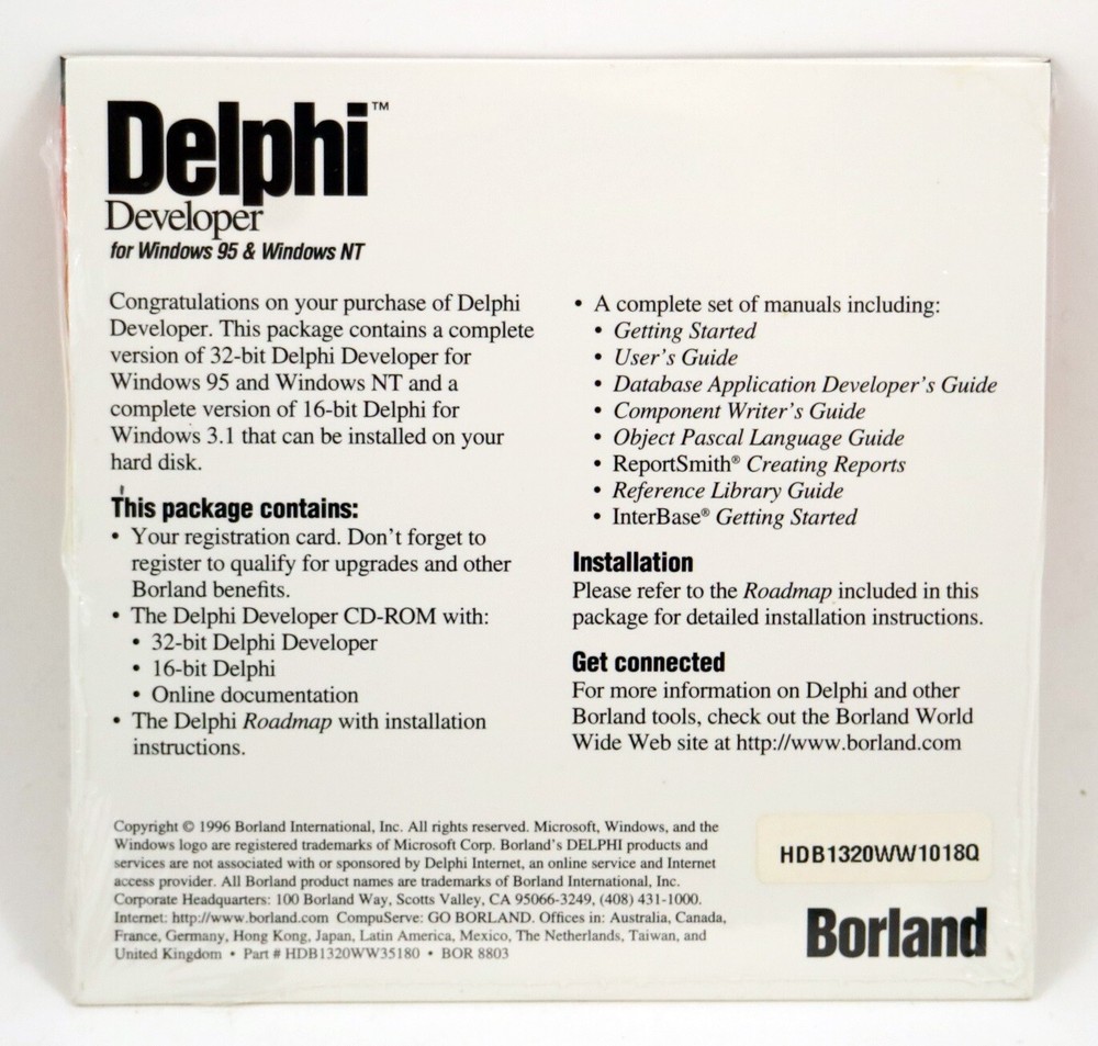 Borland Delphi Developer Version 2 Windows 95 / NT 32-bit HDB1320WW1018Q BOR8803