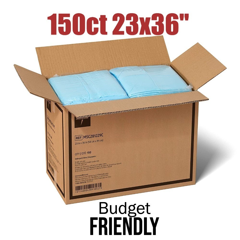 150ct 23x36" Lightweight Puppy Dog Training Pee Pads 3-Layer Medline Under Pads