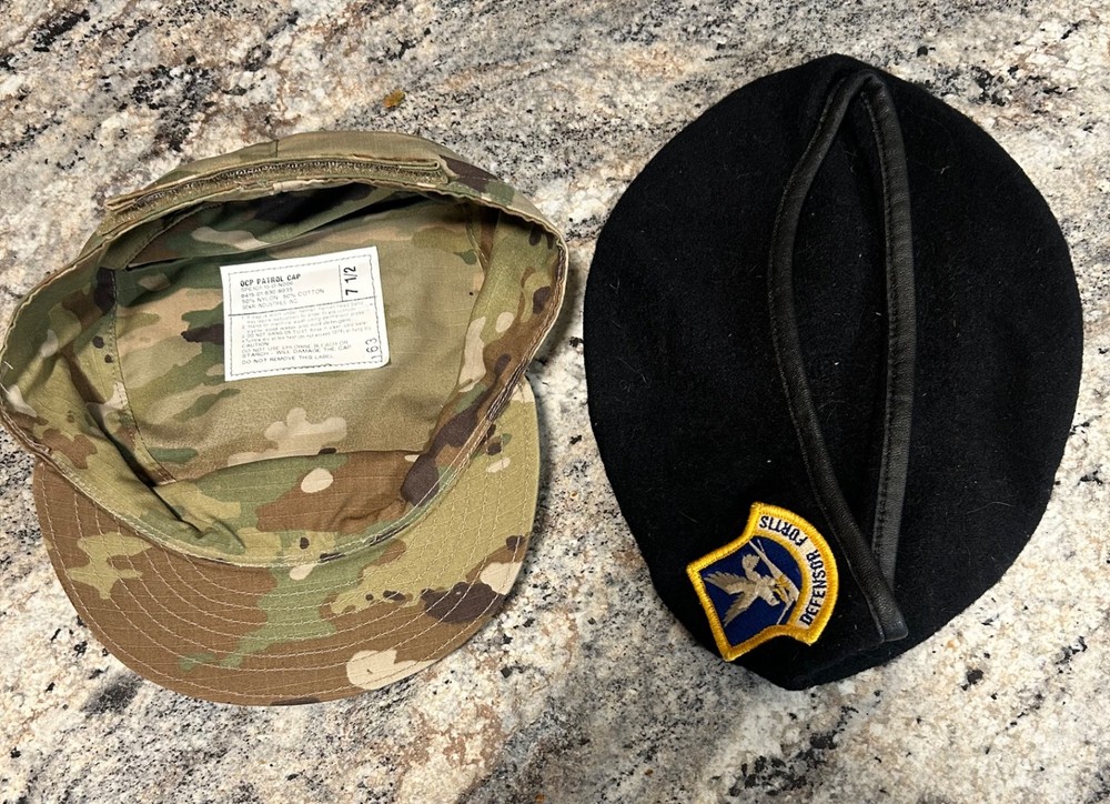 US AIR FORCE SECURITY FORCES BLACK WOOL BERET, PATROL CAP & PATCH