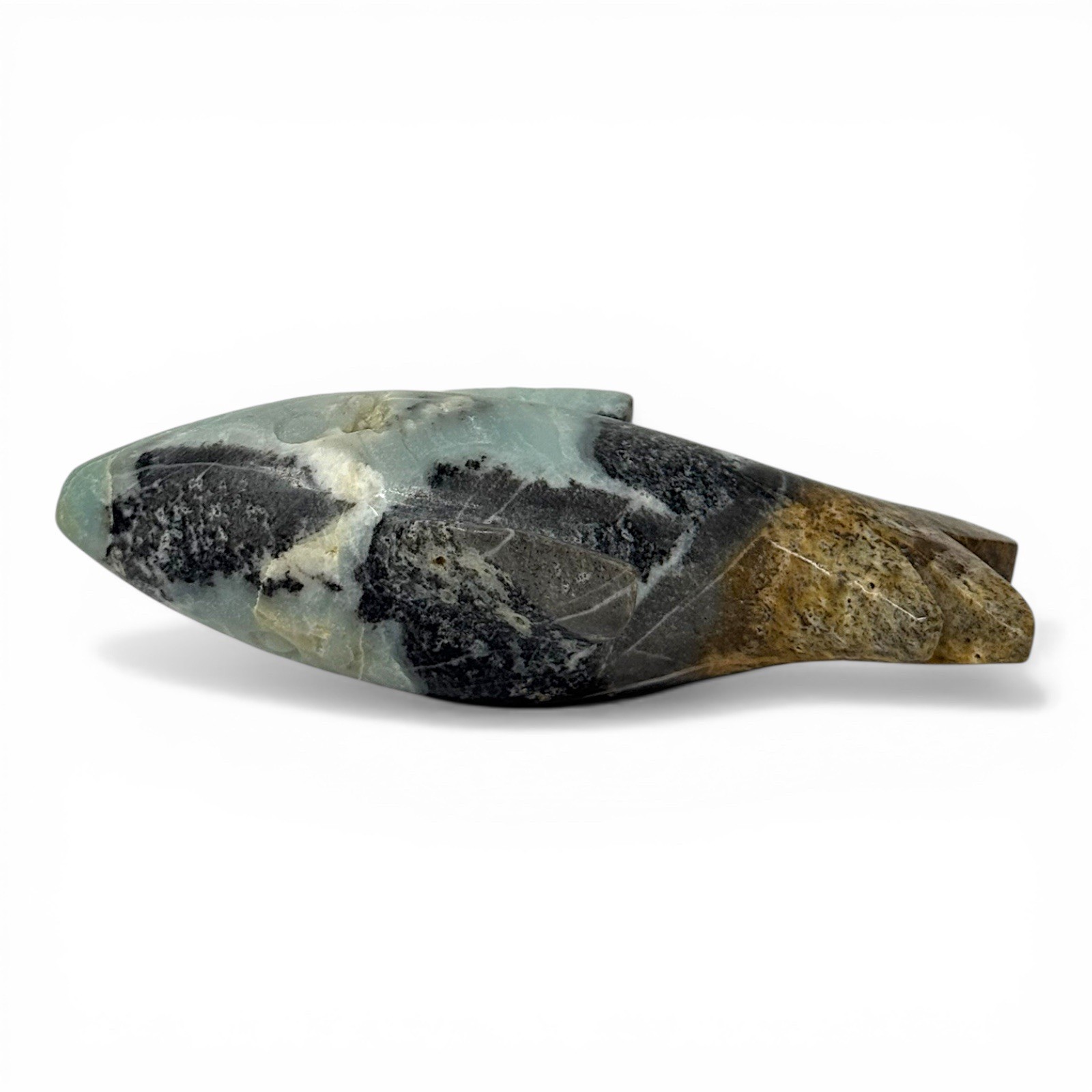 Caribbean Calcite Stone Shark Sculpture Carved Crystal Art Decor 450grams