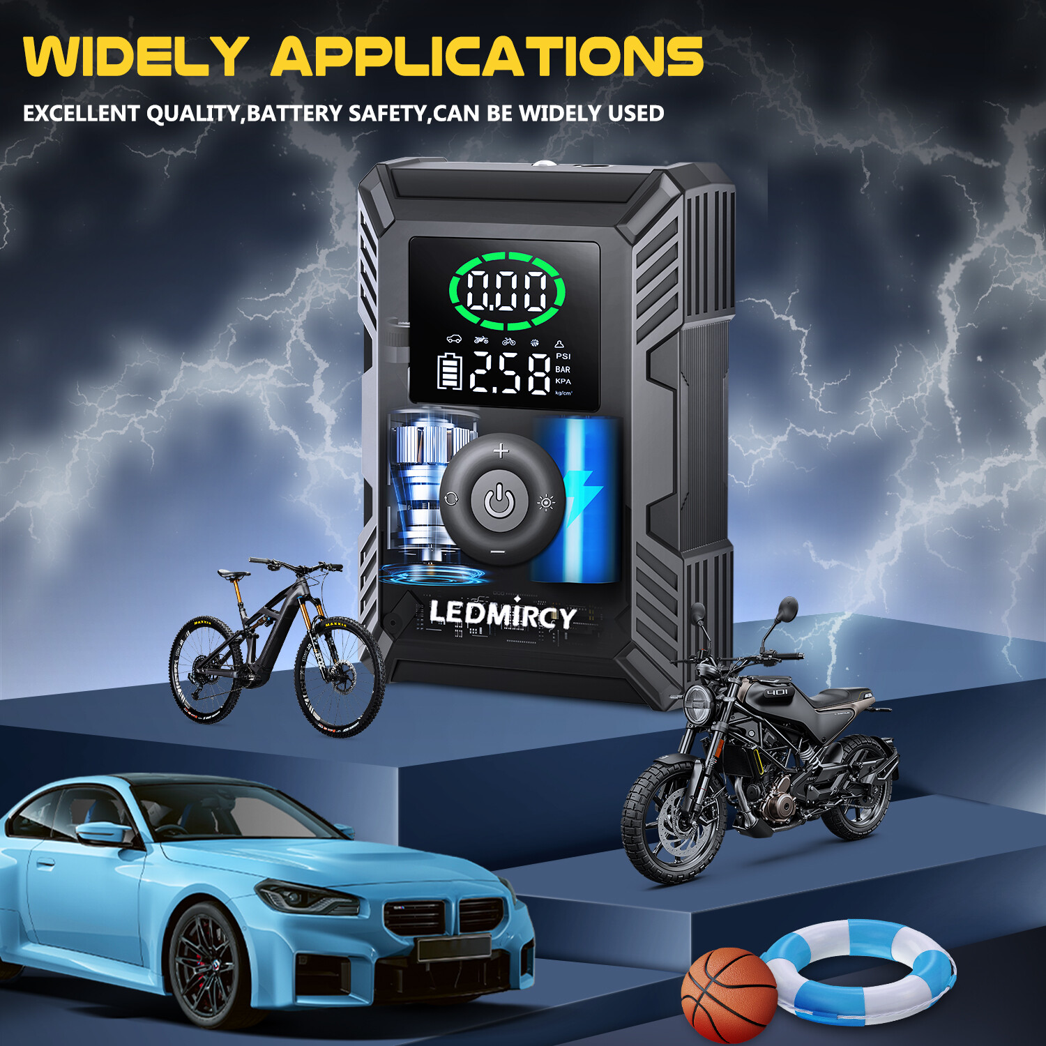 🔥150PSI Air Compressor Tire Inflator Fits Car Moto Bike Ball Air Pump Cordless