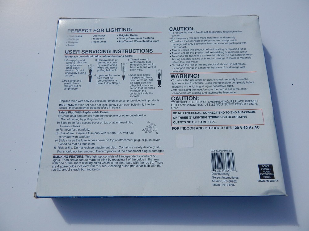 Gerson 100 Curtain Light Set Blue Bulb/White Wire 10FT W X Random String Length