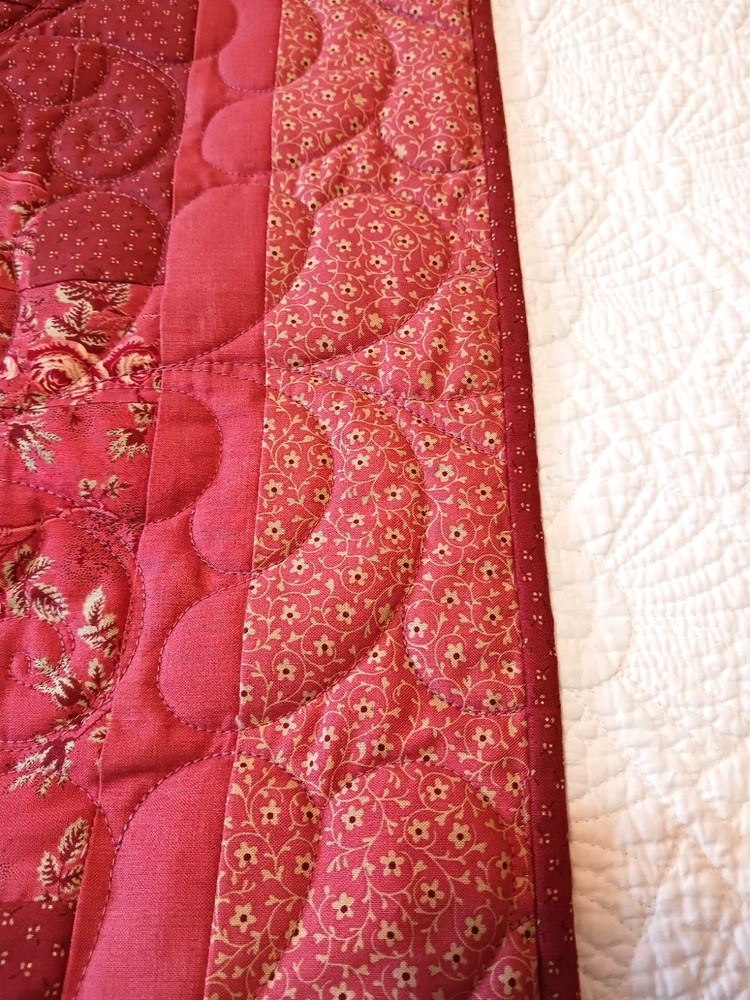 Pretty Handmade Patchwork Quilt Throw Blanket Diagonal Pattern Peach Rust 38x48"