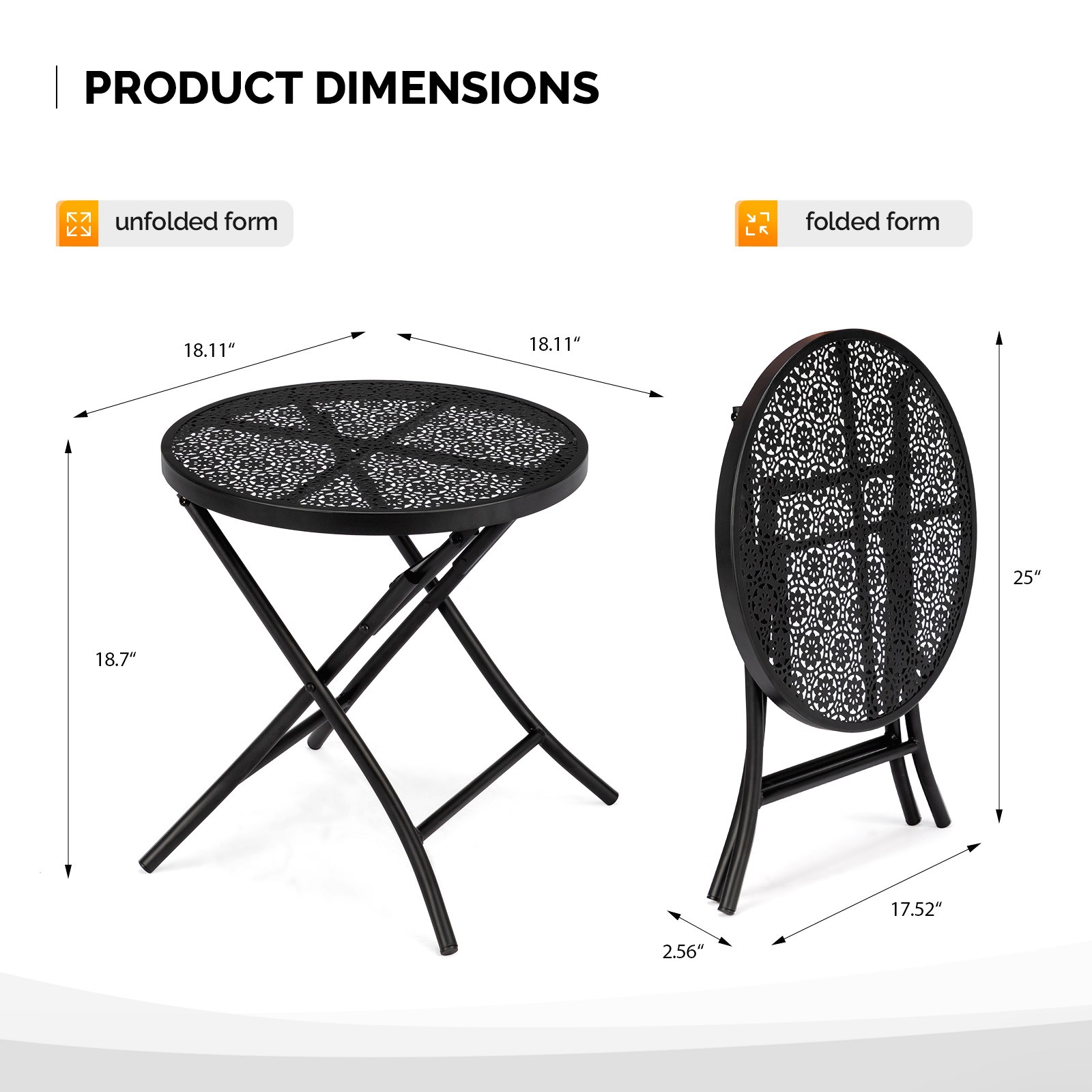 Folding Outdoor Side Table with Flower Cut Outs Weather Resistant Steel Patio