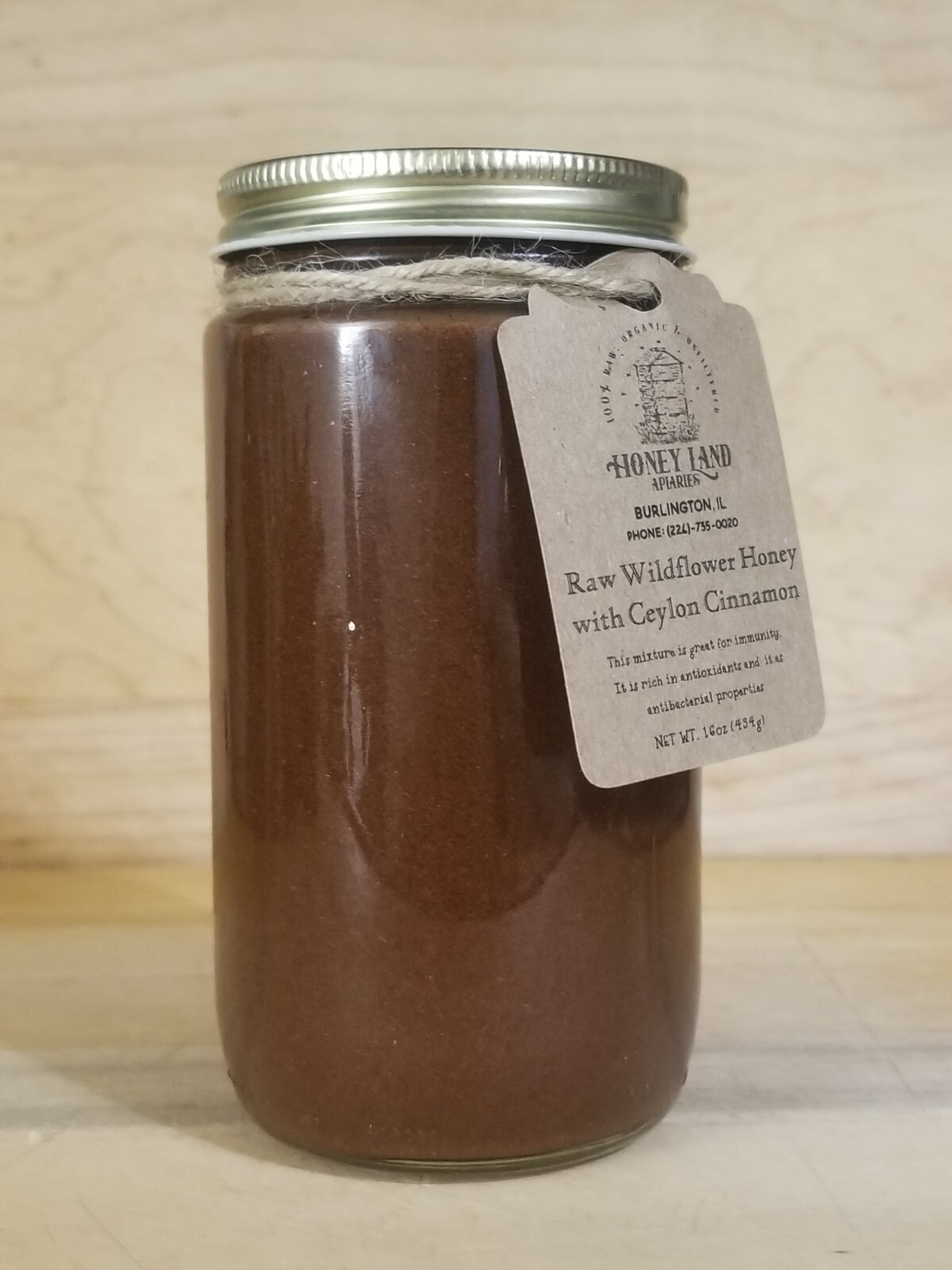 Raw honey with Organic Ceylon Cinnamon 1 lb (454g)-100% Local Organic in a GLASS