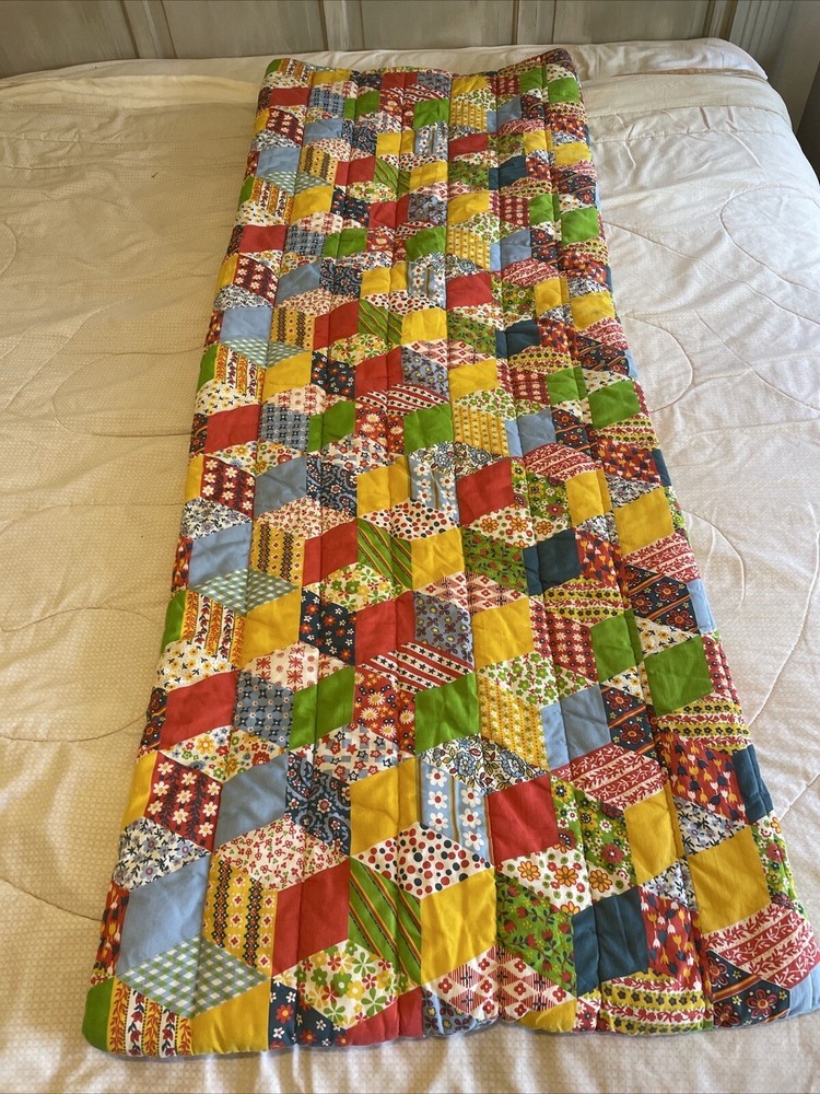 VTG 70s Boho Psychedelic Quilted Patchwork Hibernator Sleeping Bag Snug Blanket